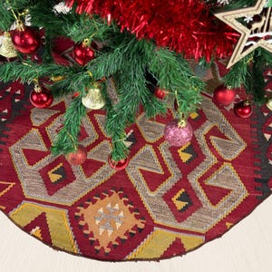 43&quot; christmas tree skirt, turkish kilim tree skirt, handmade tree skirt, vintage tree skirt, bohemian tree skirt, xmas tree skirt