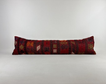 Almohada lumbar de 12 x 48 pulgadas, almohada kilim, almohada turca, cojín marroquí, almohada lumbar, almohada étnica, funda de almohada de lana