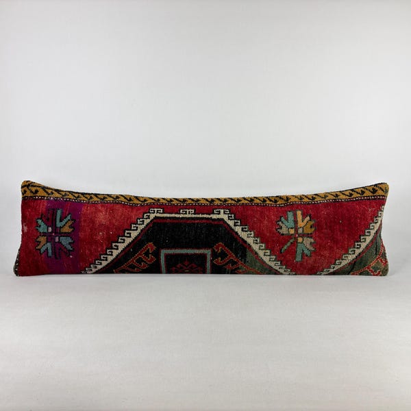 12x48 long lumbar pillow, kilim pillow, turkish throw pillow, morrocan cushion, lumbar throw pillow, ethnic pillow, wool pillow cover