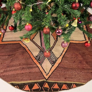 53&quot; kilim christmas tree skirt, handmade tree skirt, holiday tree skirt, rustic christmas gifts, turkish rug christmas tree skirt