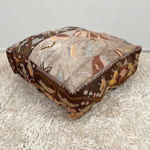 turkish pouf 24x24x8, vintage ottoman, kilim floor cushion, meditation cushion, moroccan ottoman, rug floor cushion, handmade pouf