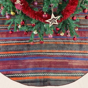 67&quot; kilim christmas tree skirt, handmade tree skirt, holiday tree skirt, rustic christmas gifts, turkish rug christmas tree skirt