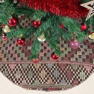 38&quot; kilim christmas tree skirt, handmade tree skirt, holiday tree skirt, rustic christmas gifts, turkish rug christmas tree skirt