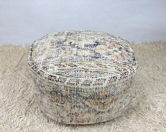 round turkish pouf 20x20x8, moroccan pouf, boho pouf, kilim pouf, ottoman pouf, footstool, yoga cushion, tribal pouf, vintage pouf