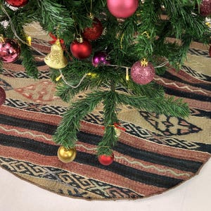 39&quot; kilim christmas tree skirt, handmade rug tree skirt, boho christmas tree skirt, pine tree skirt, vintage christmas decoration