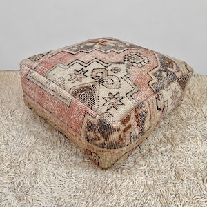 turkish pouf 24x24x8, vintage ottoman, kilim floor cushion, meditation cushion, moroccan ottoman, rug floor cushion, handmade pouf