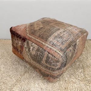 turkish pouf 24x24x12, vintage ottoman, kilim floor cushion, meditation cushion, moroccan ottoman, rug floor cushion, handmade pouf