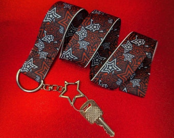 Persona 5 Lanyard: Red, Black, White Star Grosgrain Ribbon