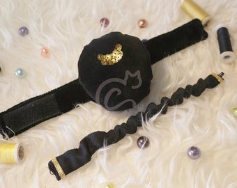 Almofada de alfinetes gato lua veludo preto cosplay presente de costureira