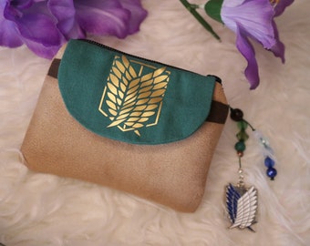 Attack on titan inspired accessories, wallet, charm, keychain gift for her gift for him otaku scout wings of freedom sasageyo