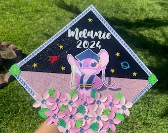 Stitch Graduation Cap Topper | Pink Floral, Customized
