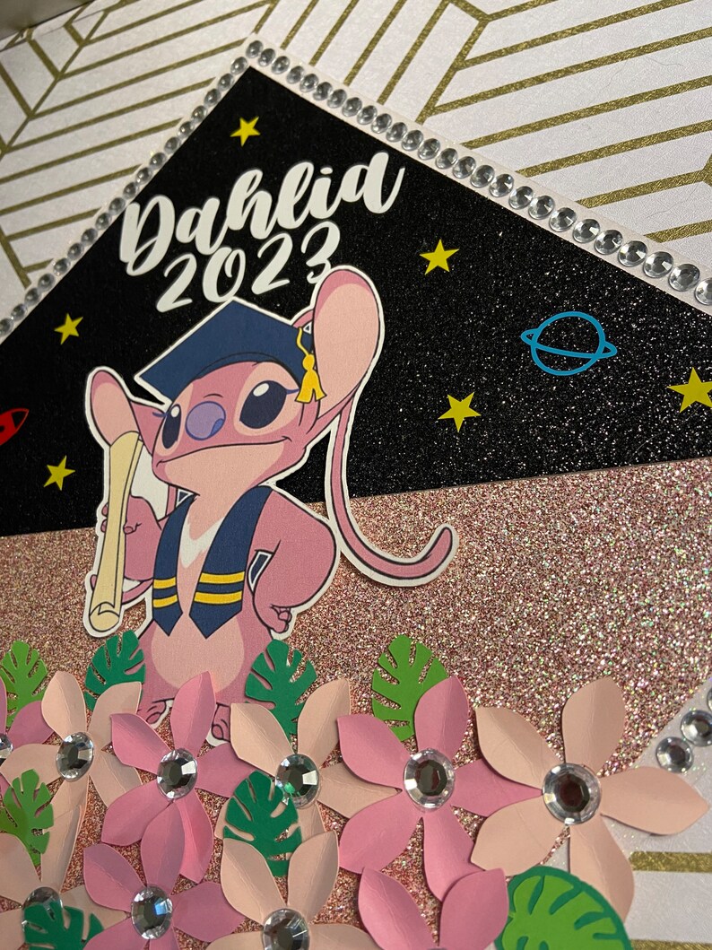 Stitch Angel Graduation Cap Topper Pink High School Middle School