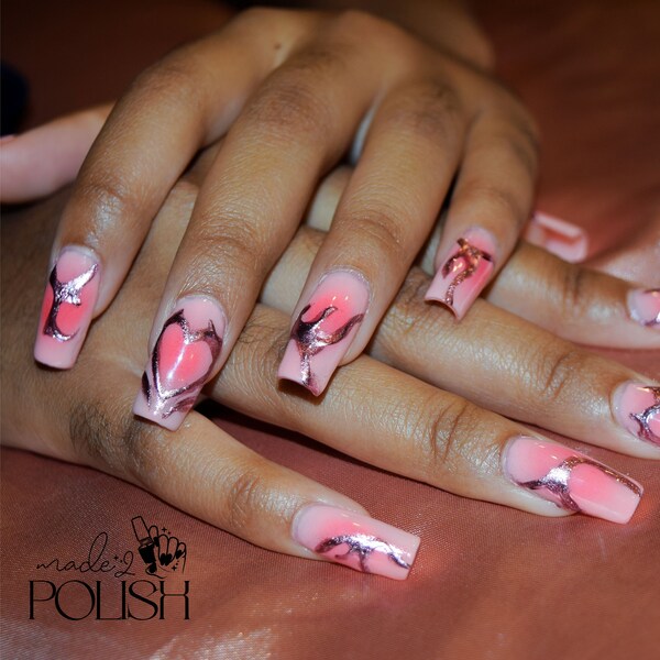 Rose gold aura press-on nails. Completely custom!