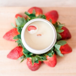 Strawberry Shortcake Candle | Christmas Gift for Mom | Strawberry Candle | Topped Candle | Soy Wax Candle | Wood Wick Candle | Bakery Candle