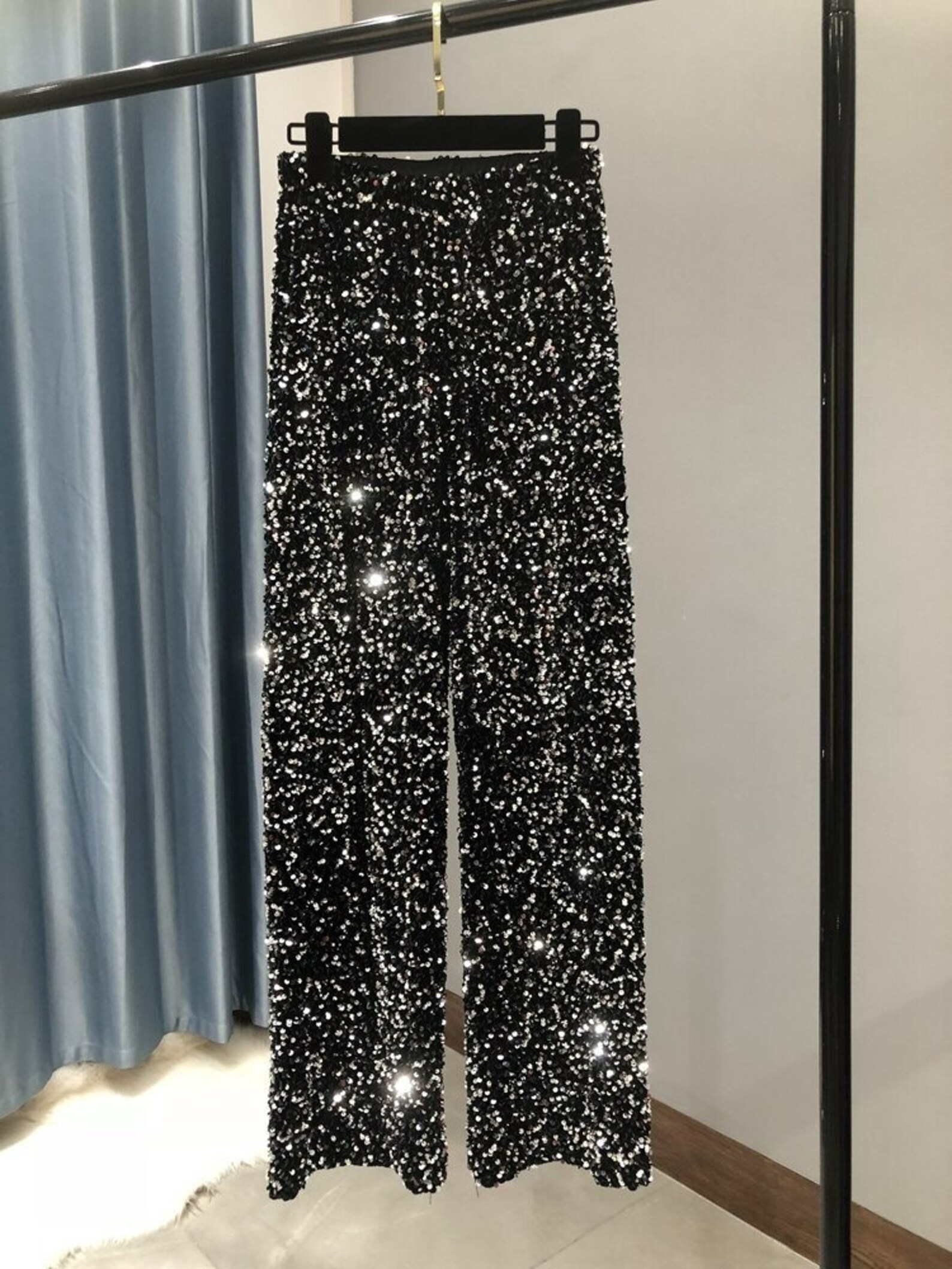 Glitter High Waist Flared Pants For Women Sparkling Surface Wide Leg Party Ready main image 0