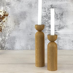 Tall wooden candle holder, modern pillar candle holder, japandi style decor, rustic table accent, cozy housewarming gift