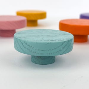 Farmhouse wood drawer knobs, handpainted small round knobs, rustic dresser handles, orange red cabinet pulls, nursery furniture hardware