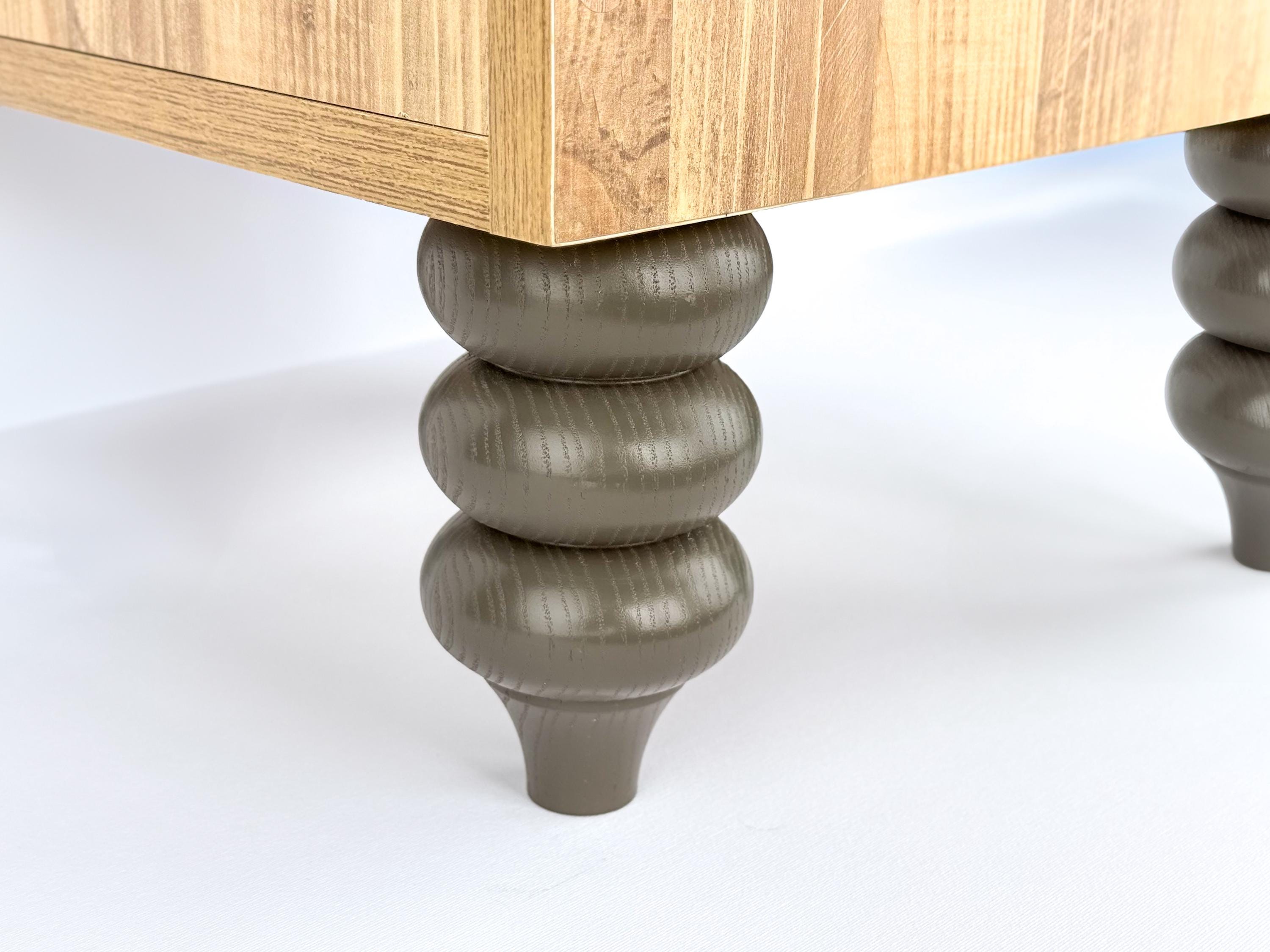 Pieds tournés en canette en bois, accessoires de chambre d'enfant, pied de meuble coloré, pieds de meubles en bois, pieds de table de chevet, pied de