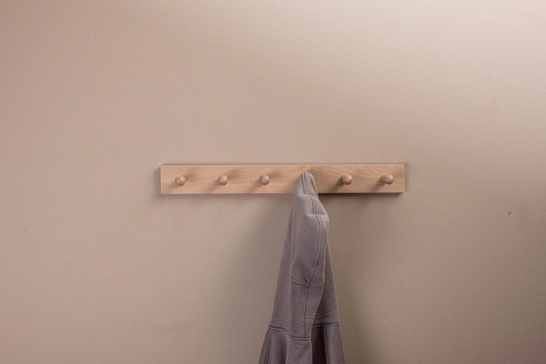 Solid Oak Peg Rail With Wooden Hooks, Hallway Coat and Bag Rack ...