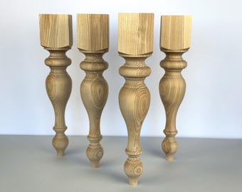 Solid Ash Wood Turned Table Legs, Farmhouse Furniture Feet, Handmade Wood Support