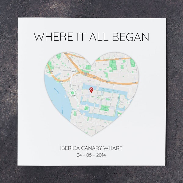 Where It All Began - Map Personalised Wedding Card Gift for Him or Her