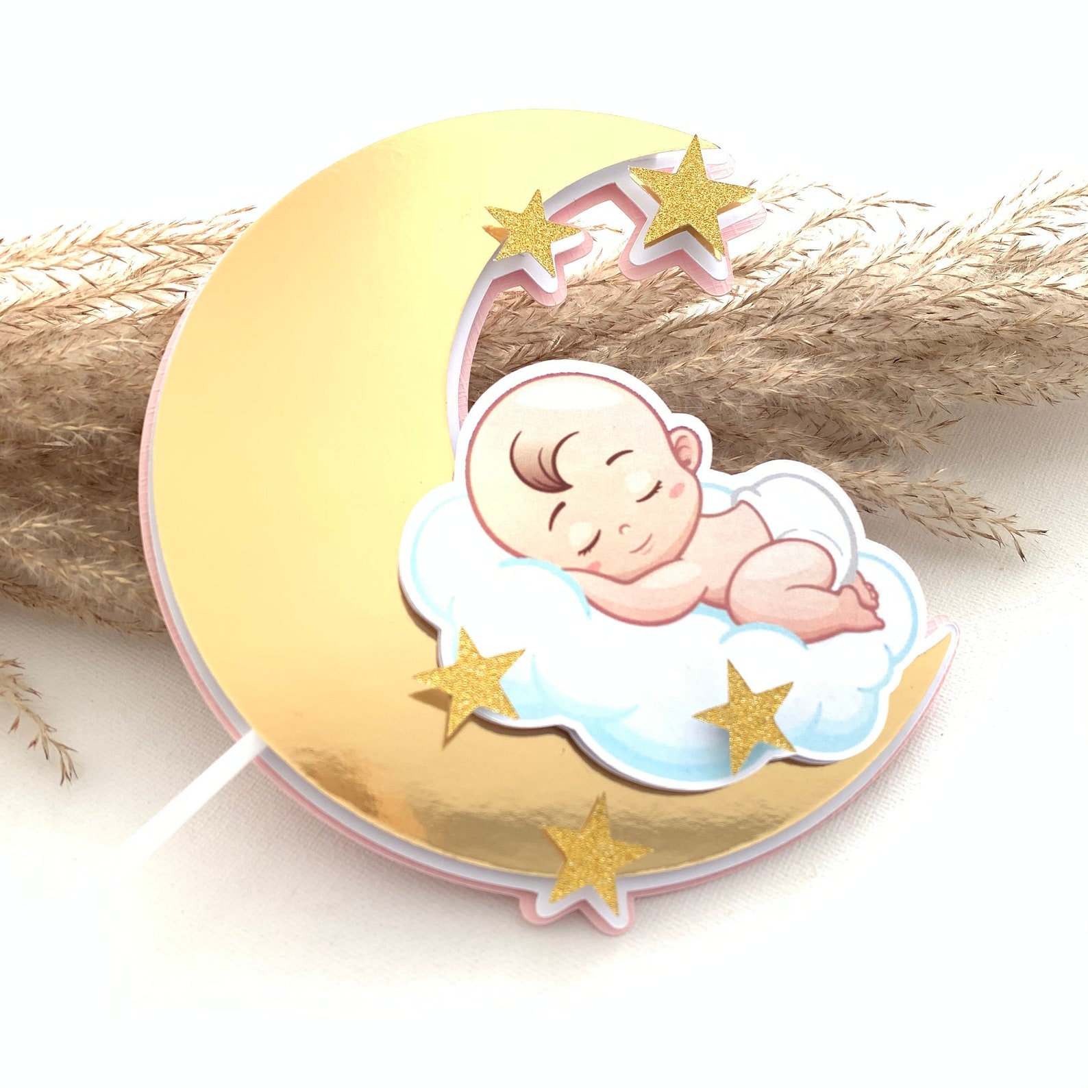 Baby in Moon Cake Topper Silhouette Studio Instant Etsy