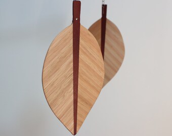 Handmade modern wood leaf mobile. Calming nature-inspired kinetic mobile art.