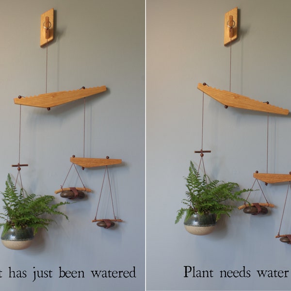 Planter indicates when water is low. A unique planter, mobile, and kinetic art piece, all-in-one.