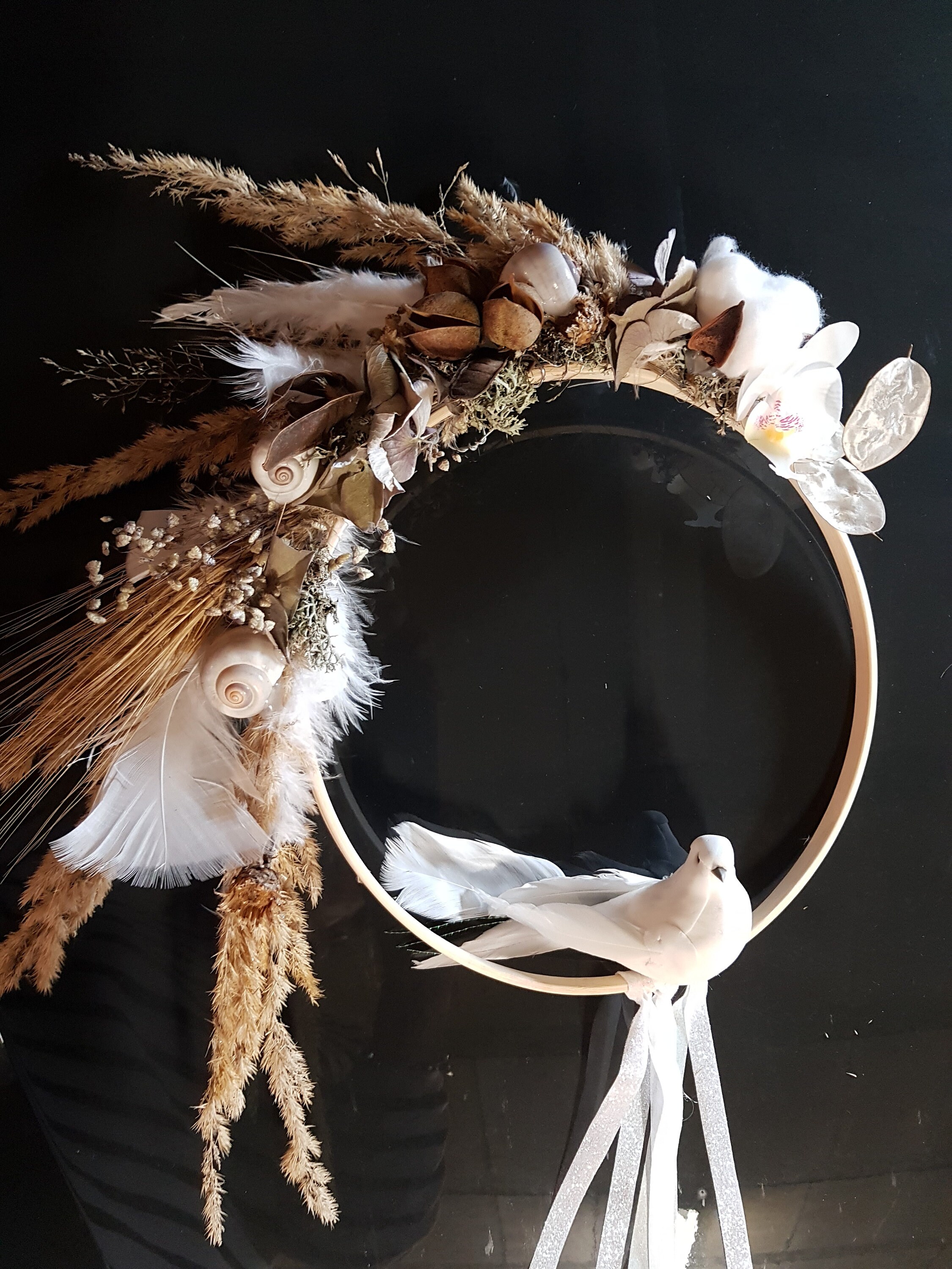 Décoration en Fleurs Naturelles Séchées avec Colombe Pour Mariage, Naissance, Baptême