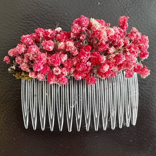 Peigne à cheveux en gypsophile séché blanc, accessoire cheveux mariage fleurs séchées