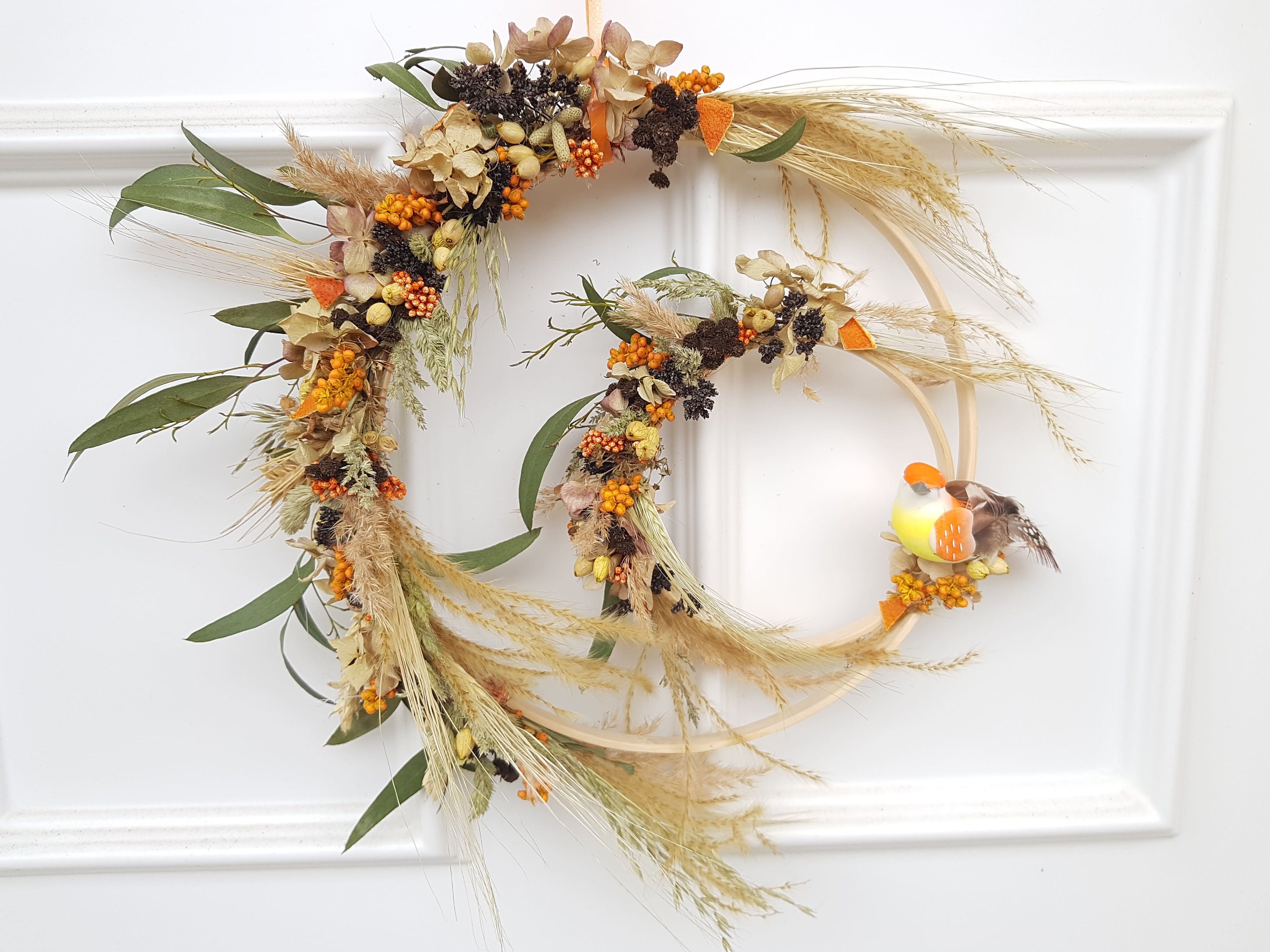 Décoration en Fleurs Séchées Naturelles Coloris Orange, Style Champêtre