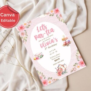 Tea party Editable A6 Birthday Invitations | Canva Template | Customizable Party Invite | Instant Download