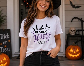 Camiseta con cara de bruja en reposo: Camiseta divertida de Halloween para mujer, camiseta de Halloween, regalo original de Halloween, top de Halloween, disfraz de Halloween.