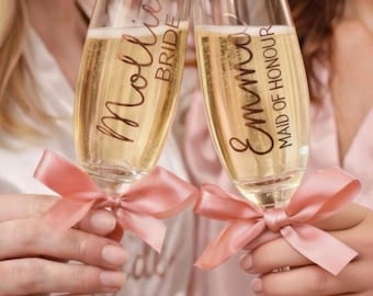 Copa de Prosecco de boda personalizada: copa de champán para dama de honor, madre de la novia, copas de champán, copas personalizadas para la fiesta nupcial.