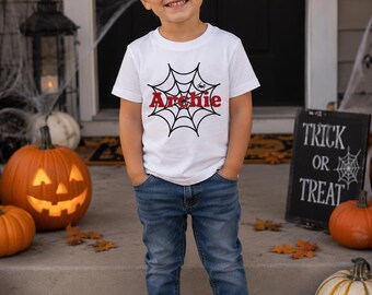 Camiseta personalizada con telaraña, camiseta de Halloween, disfraz de Halloween, atuendo de Halloween, regalo de Halloween, top de Halloween, Halloween para niños