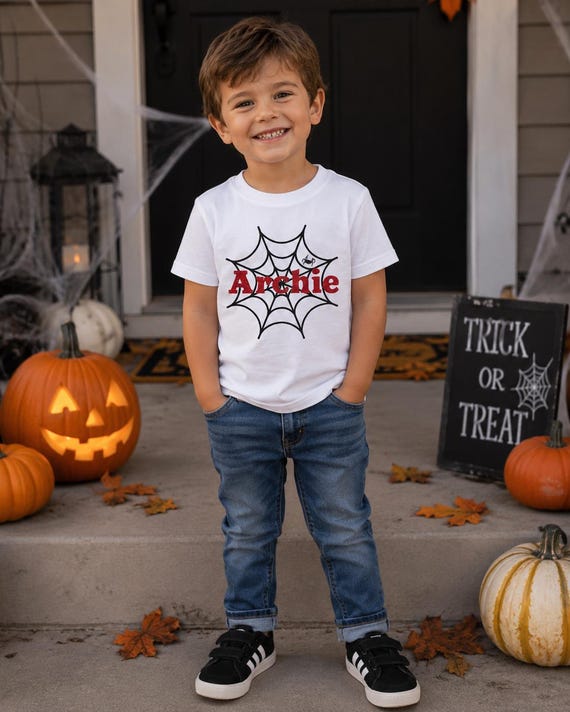 Personalised spider web T-shirt, Halloween T-shirt, Halloween costume, Halloween outfit, Halloween gift, Halloween top, Halloween for kids