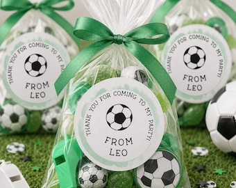 Pegatinas de fútbol personalizadas para fiestas de cumpleaños infantiles. Gracias por venir a mi fiesta. Personalizadas con el nombre del niño/a. Fiesta de fútbol.