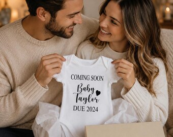 Débardeur personnalisé pour faire-part de grossesse, nom et date d'accouchement, idée de faire-part de bébé, nouveau-né, faire-part de bébé, faire-part de grossesse