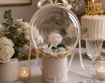Ballon bulle personnalisé avec fleur. Cadeau professeur, cadeau d'anniversaire, cadeau de fiançailles, cadeau de mariage, cadeau de remerciement, faire-part.