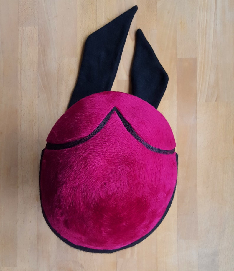 Vintage 50s Dead-stock Pin Up Magenta Pink Fuchsia Black Wool Cap Hat image 4