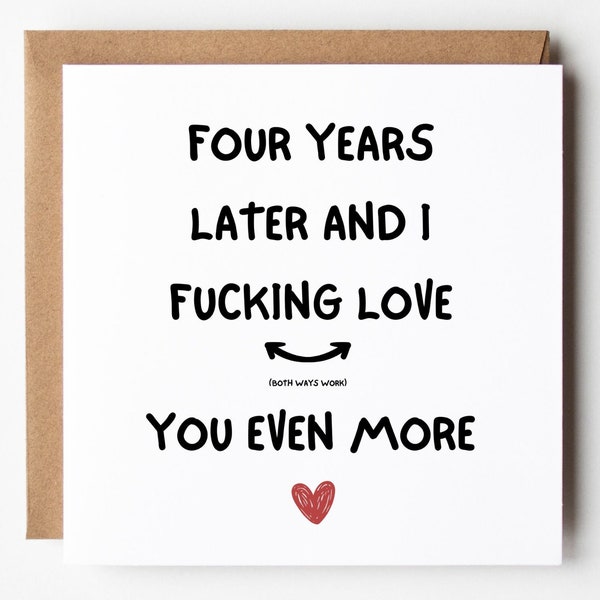 Funny 4th Anniversary Card, 4 Years Together, Wife Anniversary Card, Husband Anniversary Card, Our Fourth Anniversary