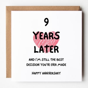 I&#39;m Still the Best Decision You&#39;ve Ever Made, 9 Year Anniversary Card, Funny 9th Anniversary Card for Husband Wife