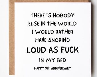 9th Anniversary Card, Nobody Else I Would Rather Have Snoring, Funny for Boyfriend Husband 9 Year Anniversary