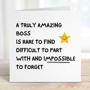 Boss Thank You Card – Leaving Work, Retirement Sentiment (5x5")