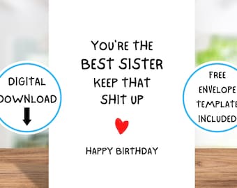 Printable Birthday Card For Sister, Birthday Card For Sister, 5x7 Birthday Card For Sister, Sister Birthday Card