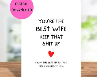 PRINTABLE Birthday Card For Wife, Birthday Card For Wife, 5x7 Card For Wife, Funny Wife Birthday Card Printable