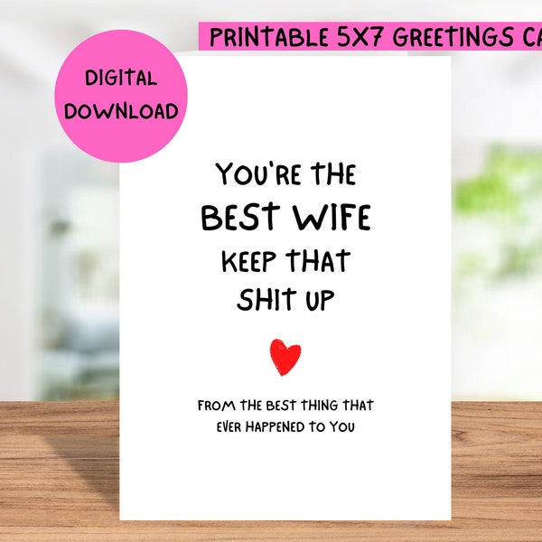 PRINTABLE Birthday Card For Wife, Birthday Card For Wife, 5x7 Card For Wife, Funny Wife Birthday Card Printable