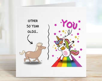 Funny 50th Birthday Card For Her Unicorn Card Personalised Card