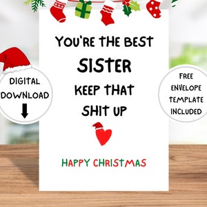 Lustige Weihnachtskarte für Schwester Beste Karte für sie Sofortiger digitaler Download PDF Beste Schwester 13 x 18 Printable Spaß Urlaub Grußbild