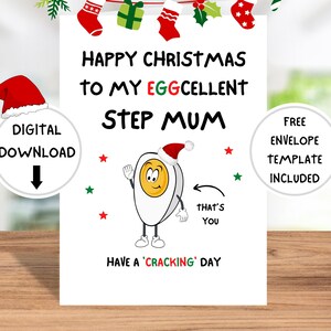 Grappige kerstkaart voor stiefmoeder Instant digitale download pdf Beste 5 x 7 afdrukbare leuke Happy Christmas stiefmoeder kaart vakantie woordspeling groet